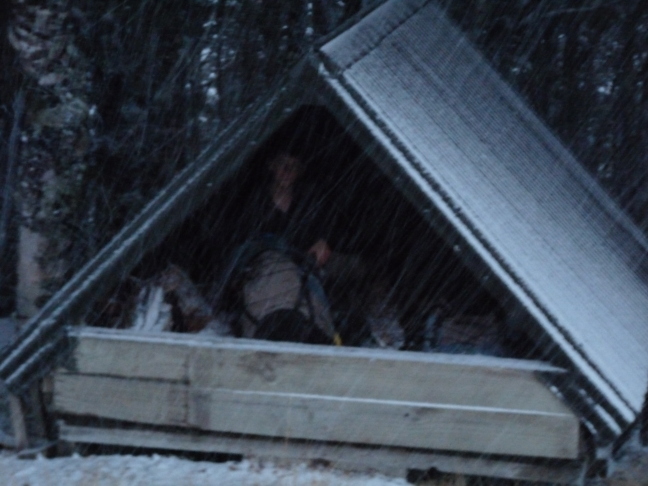 Slaty Hut (old), Mount Richmond Forest Park  by dj-hutbagger - 2010, The roof of old hut is the woodshed. Photo Dion Pont.